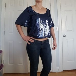 Free People Navy Sequin Top